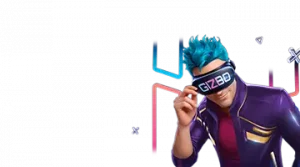 Image showing a character with blue hair holding sports equipment, promoting sports betting options at Gizbo Platform with a futuristic look.