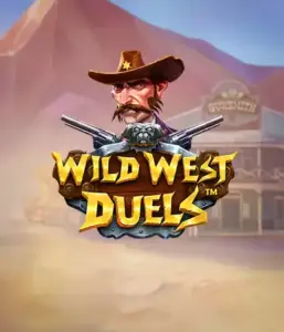  Dive into the daring world of "Wild West Duels" by Pragmatic Play, featuring a gritty gunslinger ready for a showdown. The image features a stern cowboy with crossed pistols, framed by a dusty Western town. His focused expression and detailed attire capture the essence of the Old West. The game's title is clearly displayed in an ornate font, enhancing the action-packed theme. 