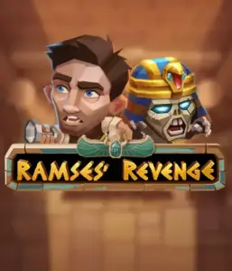 Dive into the mysterious world of Ramses' Revenge slot by Relax Gaming, highlighting a startled explorer and a fierce mummy against an Egyptian tomb backdrop. This graphic depicts the drama of tomb exploration, great for fans of Egyptian-themed slots, delivering a gripping gaming experience. 